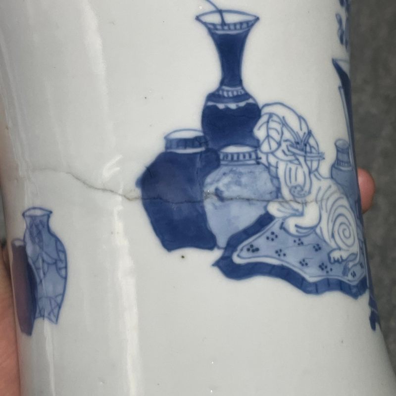 清康熙 青花博古纹笔筒 - 图19