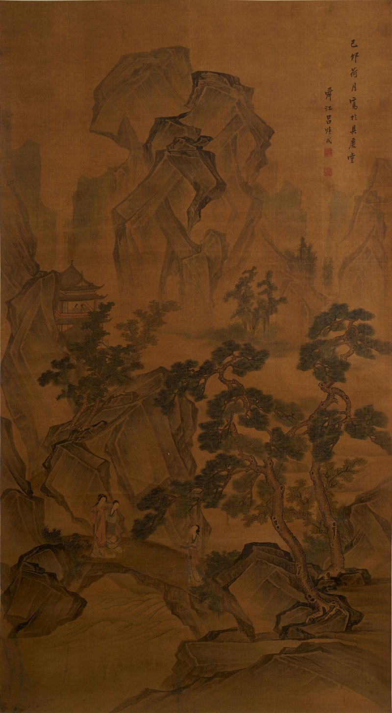 （傳）呂煥成 仕女游春 設色絹本 立軸 | ATTRIBUTED TO LÜ HUANCHENG (1630-CIRCA 1710)