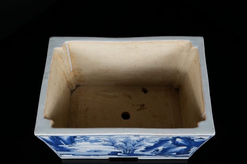 清康熙 青花山水人物花盆 - 图6