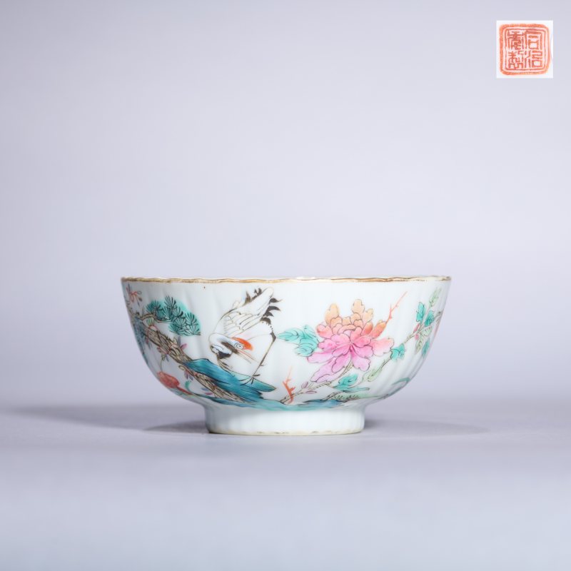 清同治 粉彩折枝花卉纹菊瓣碗 - 图1