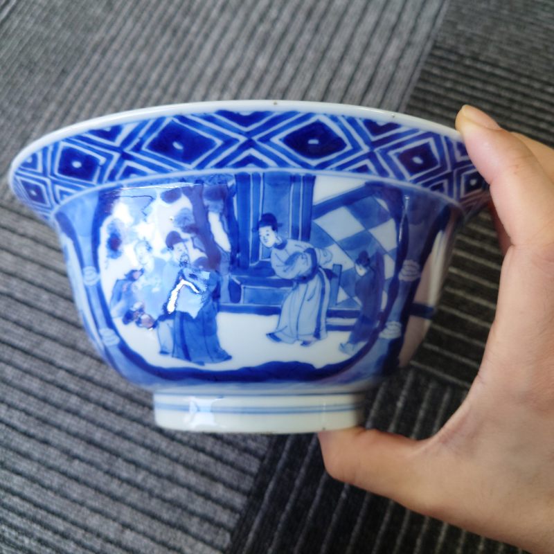 清康熙 青花西厢记图碗 - 图10