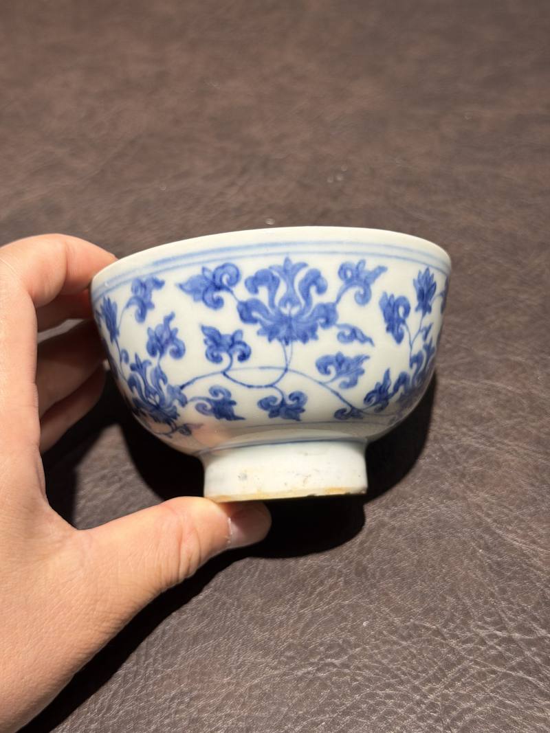清康熙 青花缠枝莲纹碗 - 图2