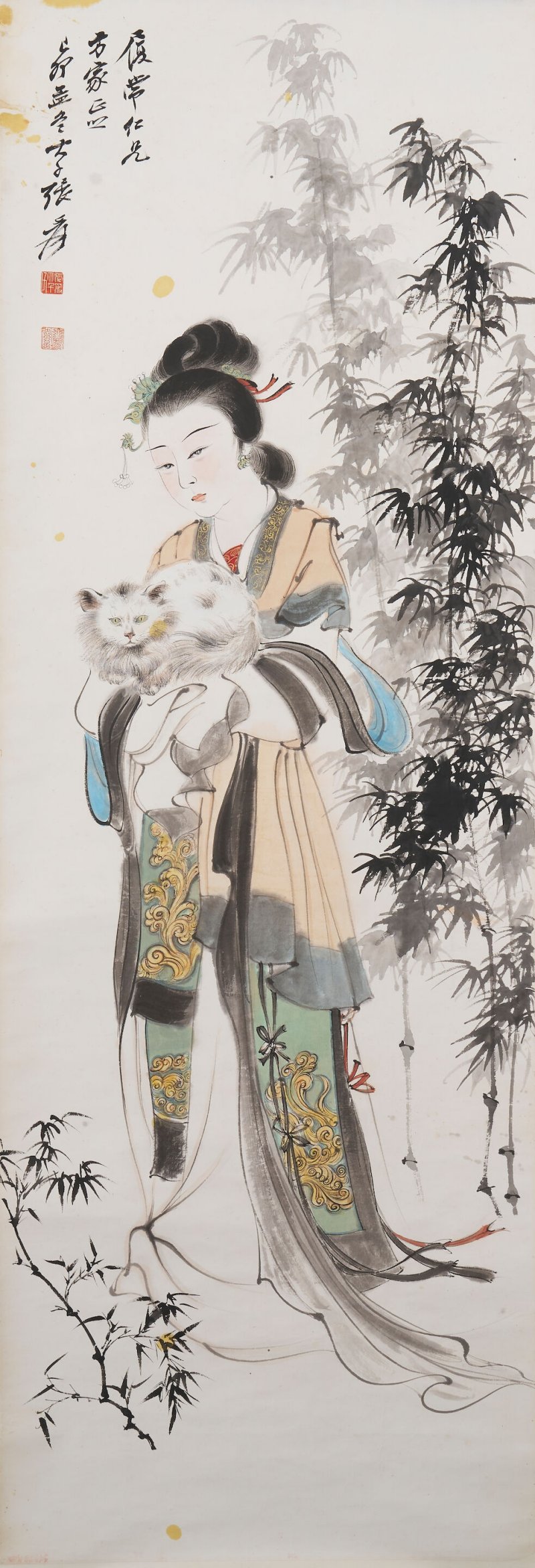 張大千、曾后希 抱貓侍女、嫦娥 設色紙本 軟片及鏡心 一九三九年及一九六零年作 | ZHANG DAQIAN (1899-1983) AND ZENG HOUXI (1916-1999) - 图8