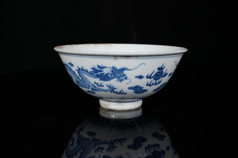 清光绪 青花二龙戏珠碗 - 图4