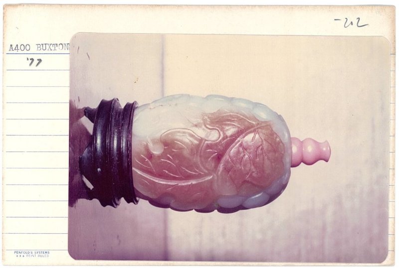 清十九世紀 白玉帶皮巧雕葡萄紋鼻煙壺、珊瑚蓋 及座 | A WHITE JADE 'GRAPES' SNUFF BOTTLE WITH RUSSET INCLUSION - 图10