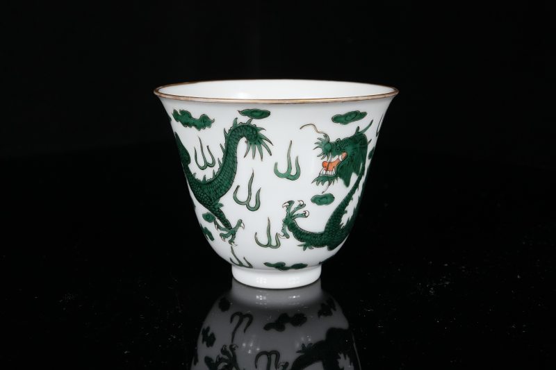 民国 绿彩龙纹杯 - 图3