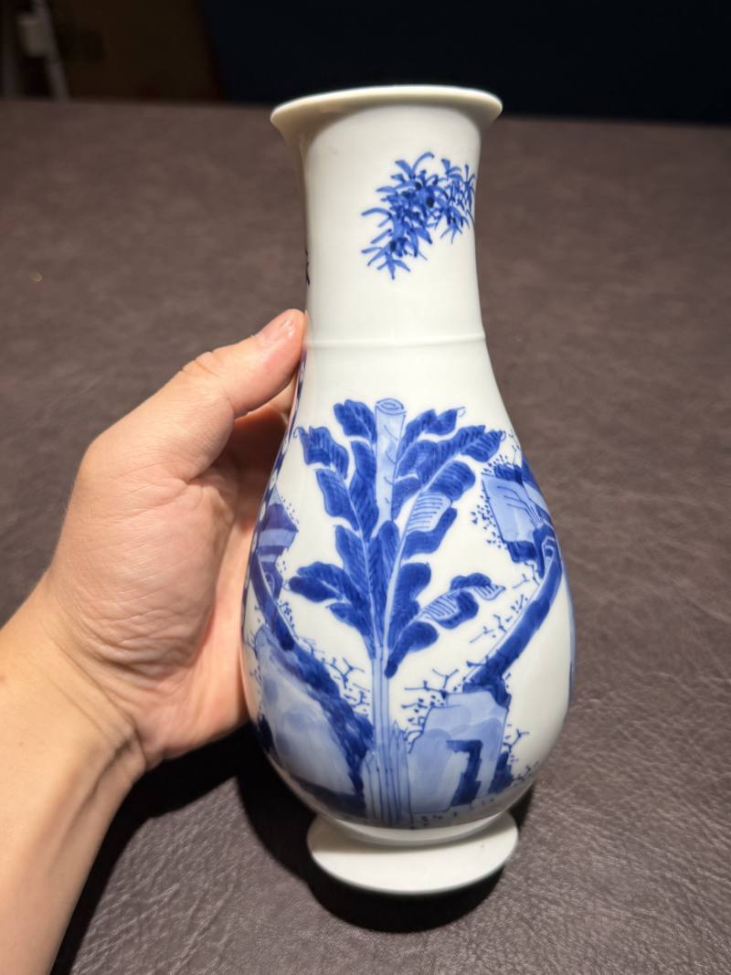 清康熙 青花仕女图琵琶尊 - 图7