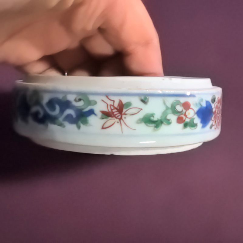 明晚期 青花五彩鹤寿图三节盖盒 - 图8
