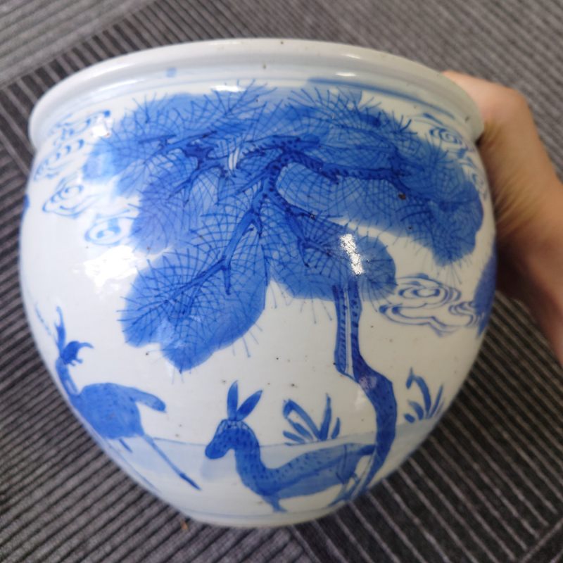 清康熙 青花鹤鹿同春卷缸 - 图9