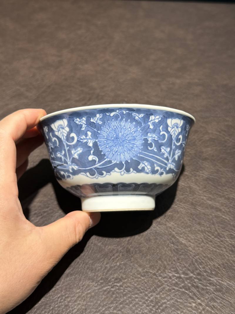 清光绪 青花花卉纹碗 - 图2