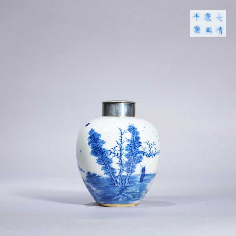 清 青花山水纹罐 - 图1