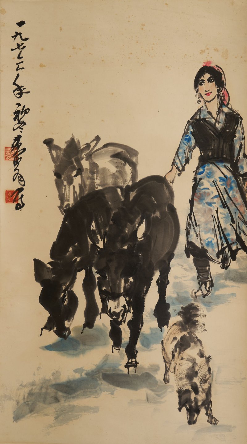 黃冑 趕驢圖 設色紙本 立軸 一九七六年作 | HUANG ZHOU (1925-1997)