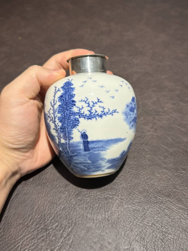 清 青花山水纹罐 - 图3
