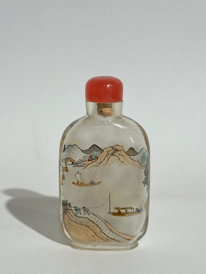 約1900年間 馬少宣（款） 玻璃內畫⌈山水⌋鼻煙壺 | AN INSIDE PAINTED GLASS 'LANDSCAPE OF WANG HUI' SNUFF BOTTLE - 图8