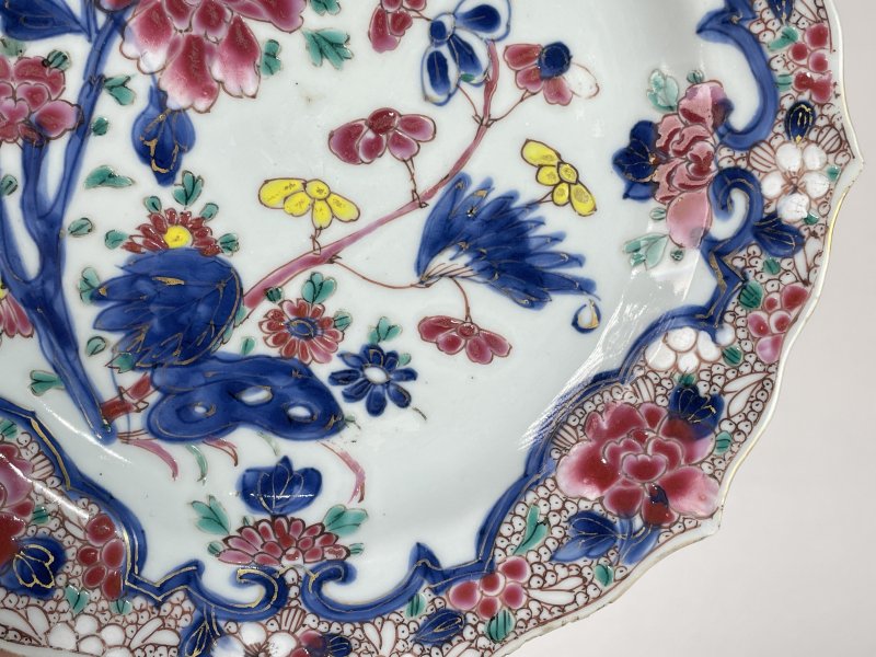 清雍正 青花加彩花卉纹花口盘 - 图3