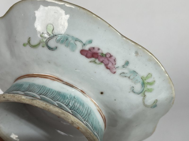 清晚期 粉彩花鸟纹供盘 - 图6