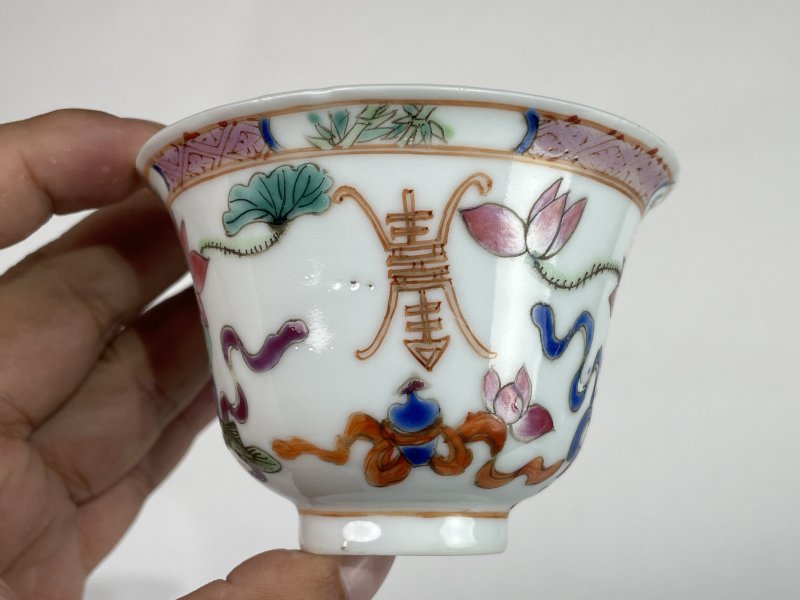 民国 粉彩福寿纹杯 - 图2