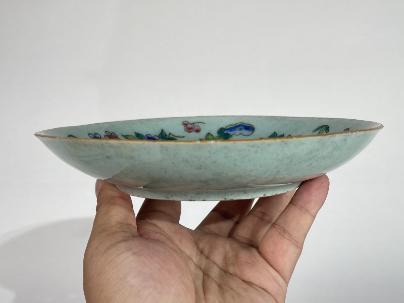 清中期 豆青釉粉彩花卉纹盘 - 图5