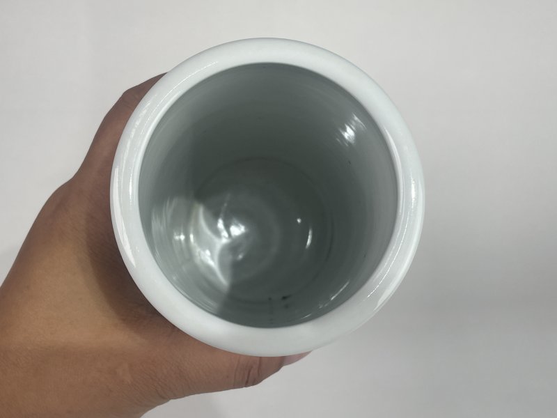 解放后 浅降彩花鸟诗文笔筒 - 图8