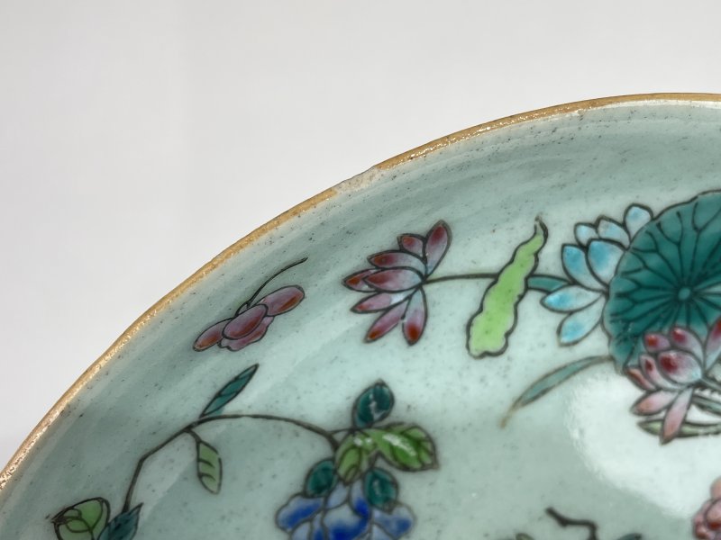 清中期 豆青釉粉彩花卉纹盘 - 图8