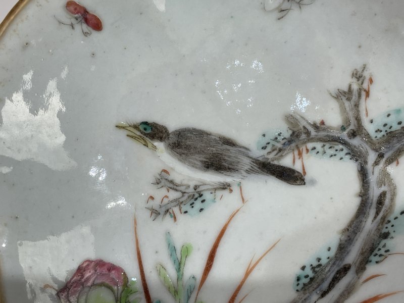 清晚期 粉彩花鸟纹供盘 - 图3