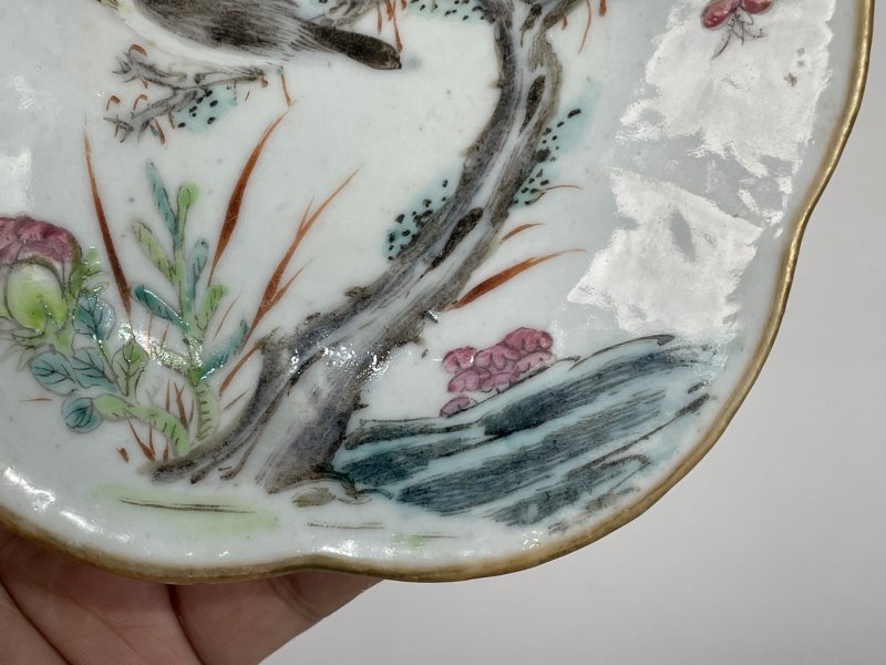 清晚期 粉彩花鸟纹供盘 - 图4