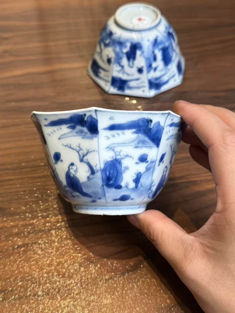 清康熙 青花山水人物碗一对 - 图6