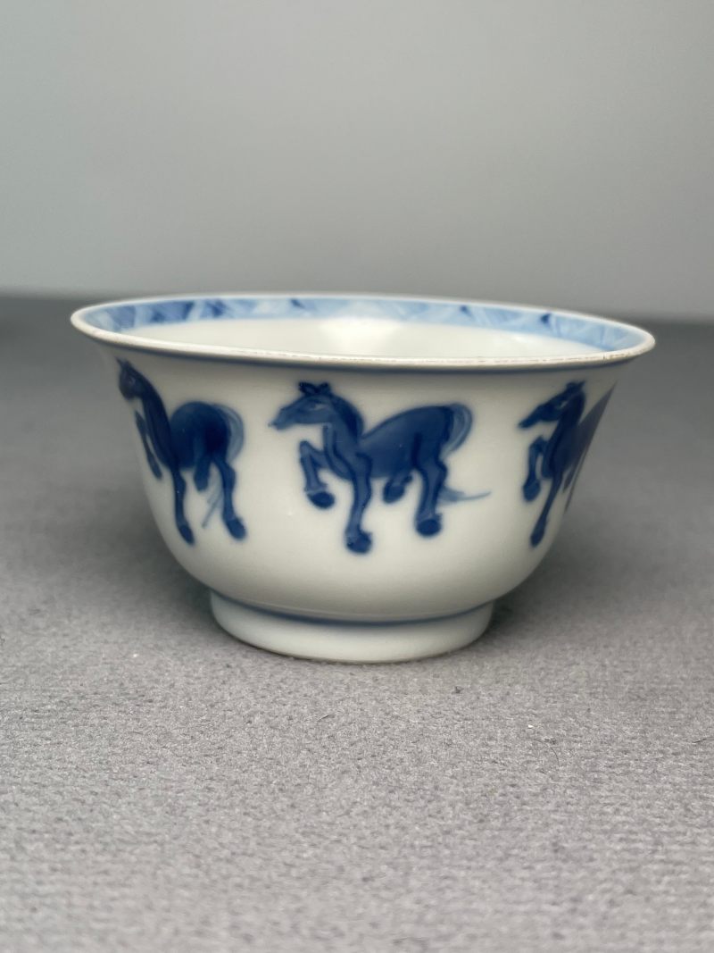 清康熙 青花骏马图杯碟一套 - 图19