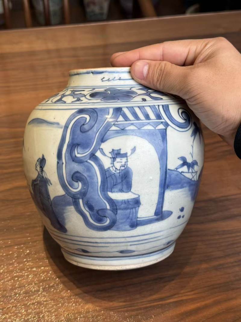 明天启 青花五子登科故事罐 - 图2