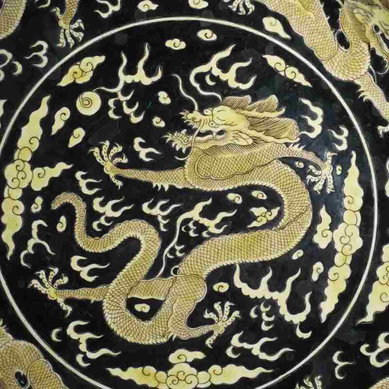 清晚期素三彩龙纹盘 - 图2