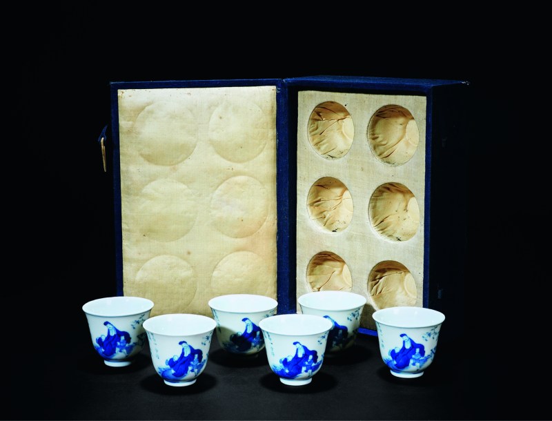 清道光 “睿府清赏”款青花太白醉酒杯 六件/套 - 图1