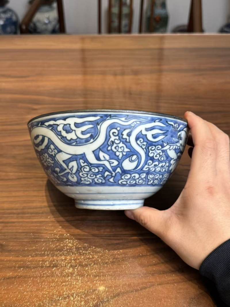 明崇祯 青花云龙纹碗 - 图4
