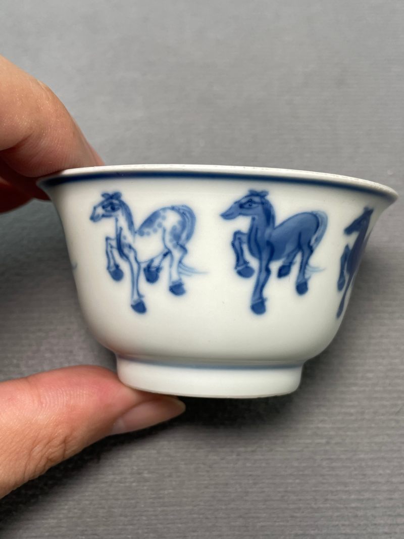 清康熙 青花骏马图杯碟一套 - 图24