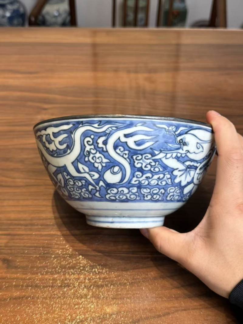 明崇祯 青花云龙纹碗 - 图5