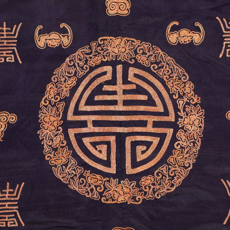 清 石青地盘金十二团寿纹女褂 - 图8