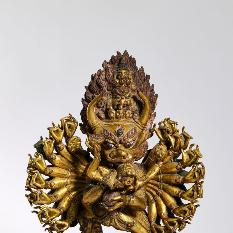 清 铜鎏金嵌宝大威德金刚立像 - 图5