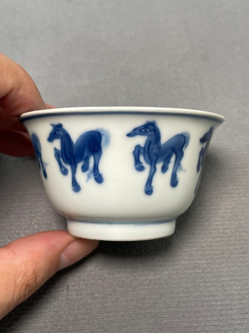 清康熙 青花骏马图杯碟一套 - 图25