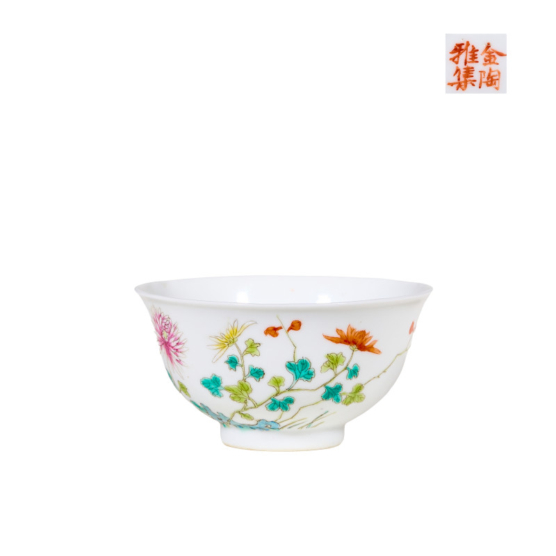 民国 粉彩花卉茶圆