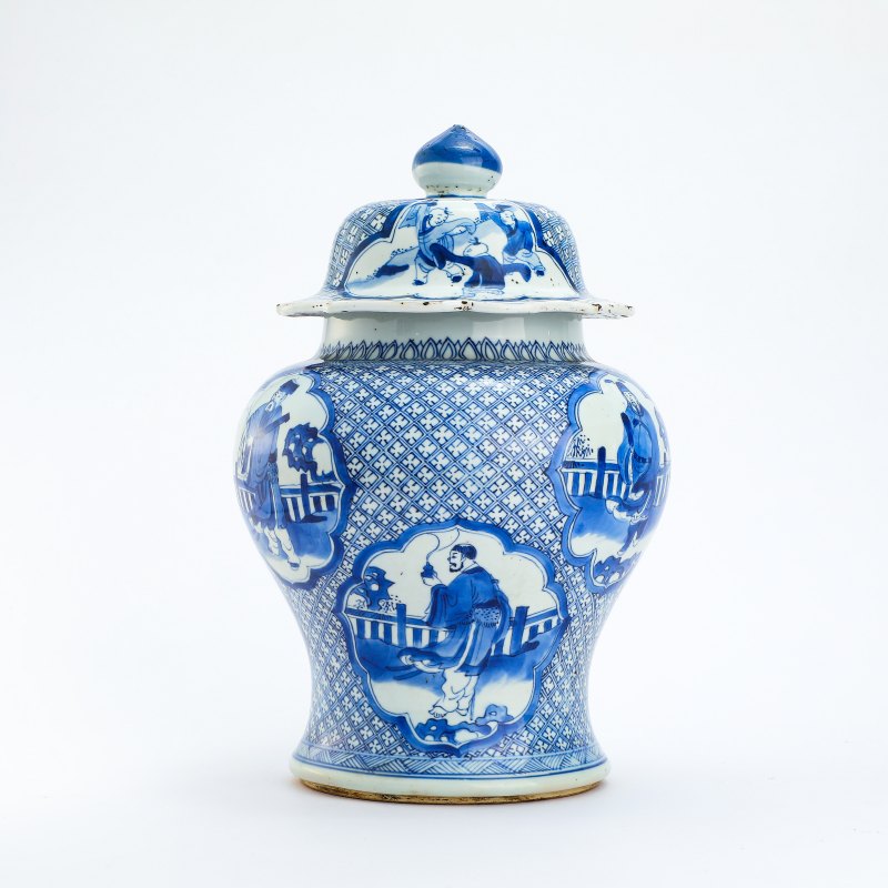 清康熙 青花开光八仙人物故事图盖罐 - 图4