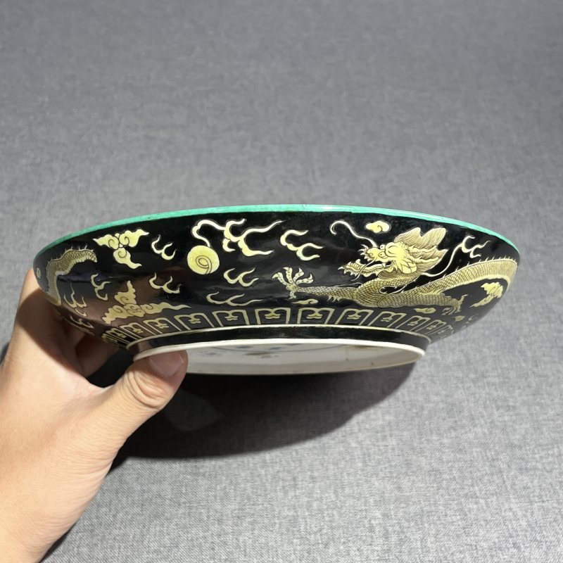 清晚期素三彩龙纹盘 - 图8
