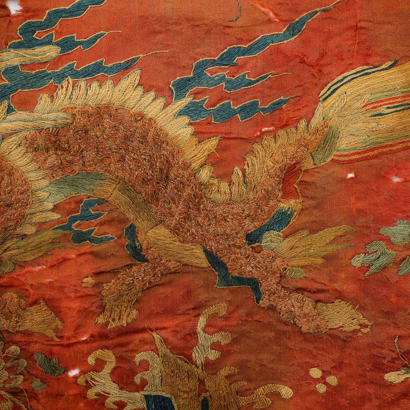 明 大红地彩绣麒麟饰片 - 图8