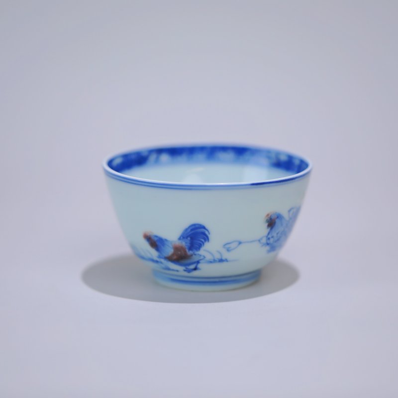 清康熙 青花釉里红鸡缸杯