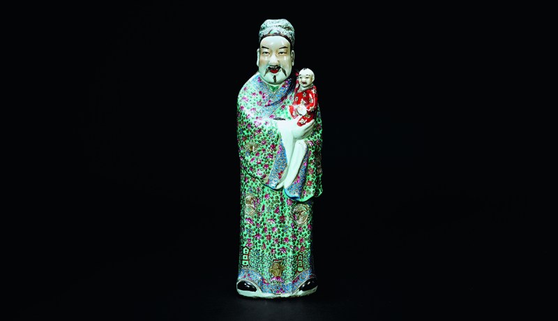 清晚期 朱茂记造 粉彩描金“福星高照”造像 - 图1