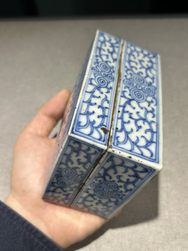 晚清 青花缠枝花卉方印盒 - 图3