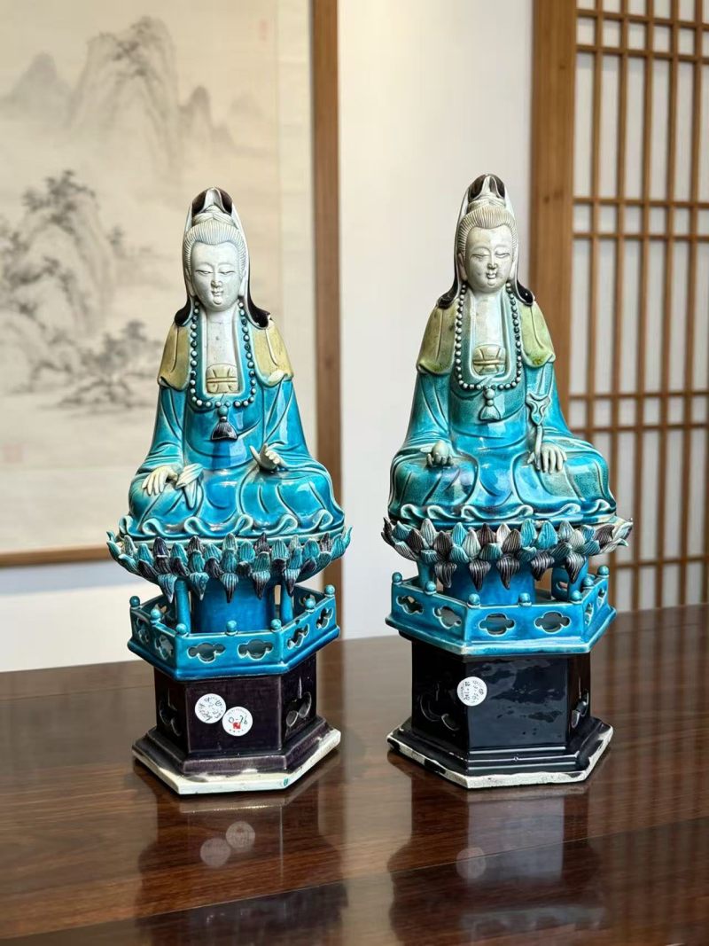 清早期 珐华观音座象一对
