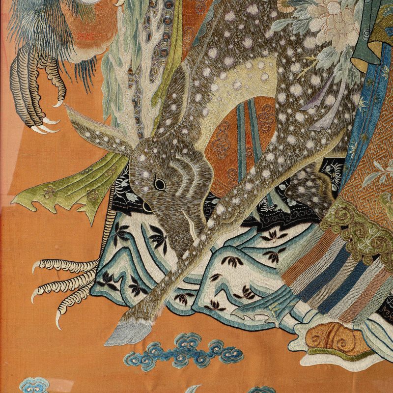 清 红地彩绣麻姑献寿挂屏 - 图8