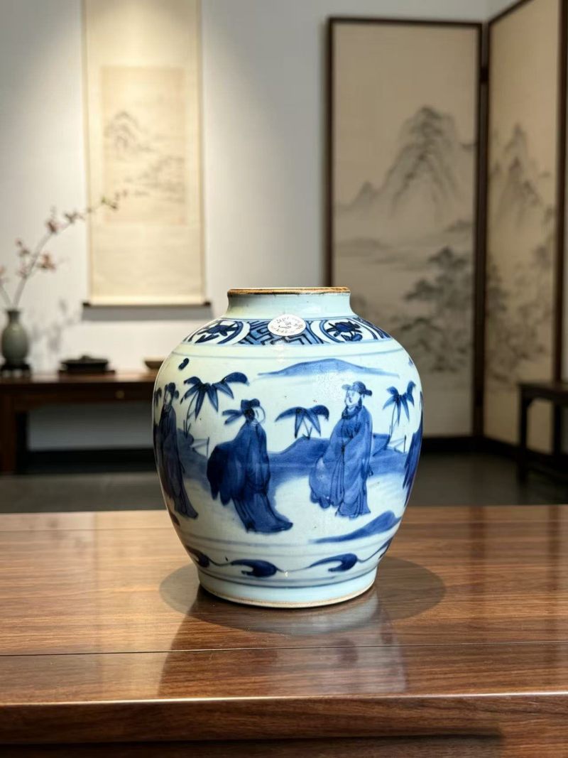 明天启 青花五子登科罐