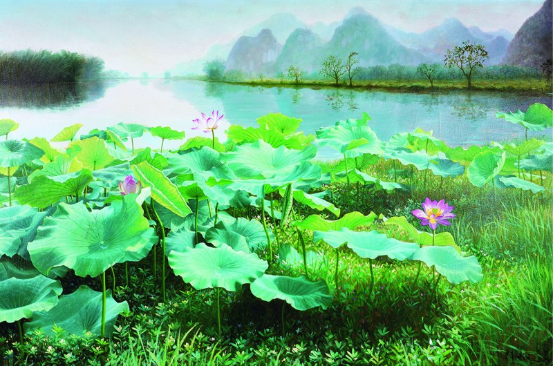 陈求之 布面油画《荷塘月色》2010年7月作