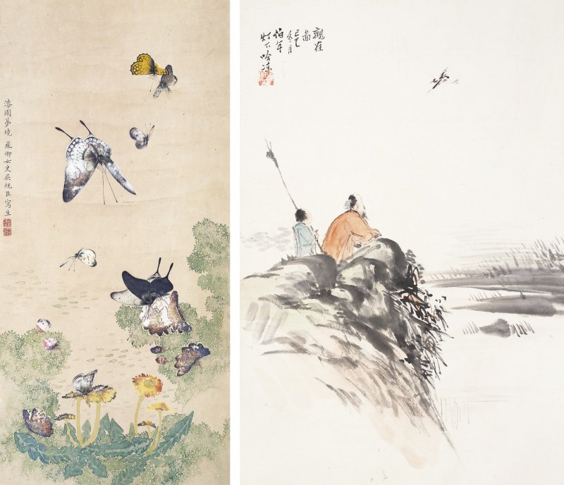 吴飞卿 蝴蝶；吴伯年 山水人物