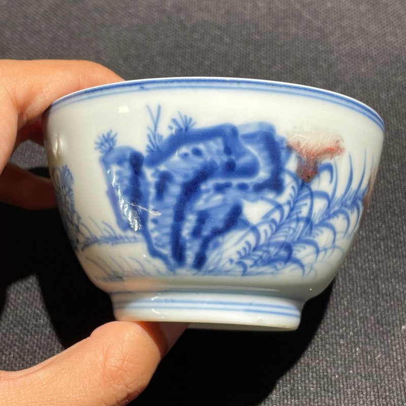 清康熙 青花釉里红鸡缸杯 - 图4